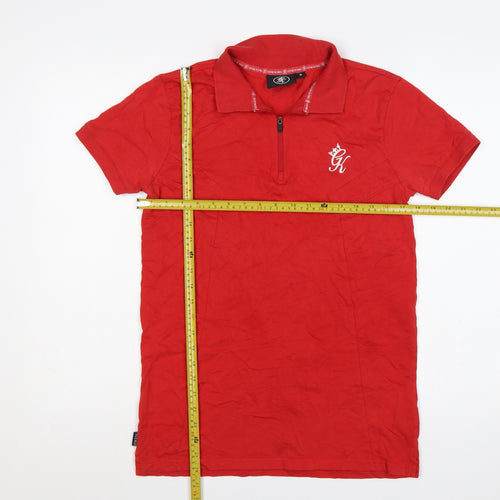 Gym King Men’s Red S Cotton 1/4 Zip Embroidered Logo Polo Shirt