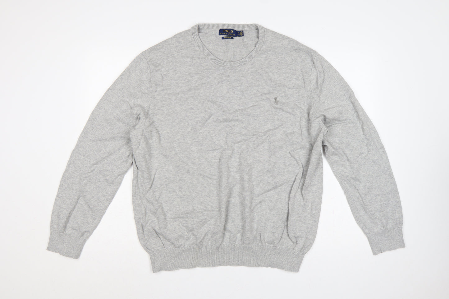Polo Ralph Lauren Men Grey 2XL Pima Cotton Logo Crew Neck Jumper