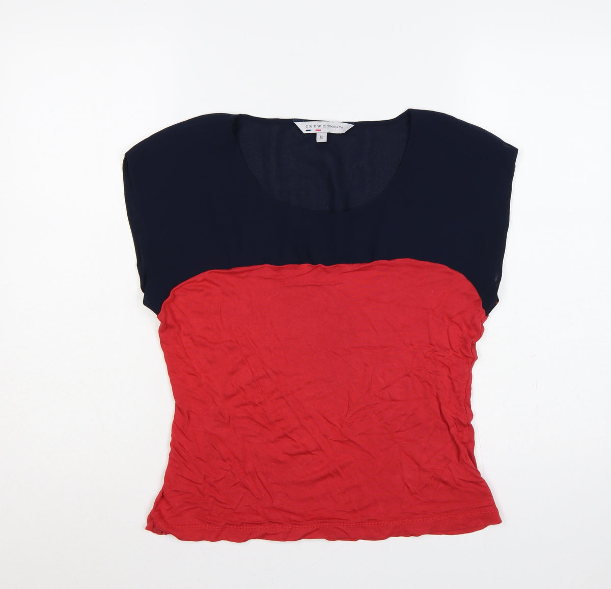 Crew Clothing Co. Women’s Red Navy Colourblock Scoop Neck T-Shirt UK 12