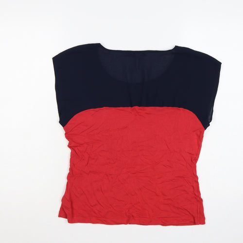 Crew Clothing Co. Women’s Red Navy Colourblock Scoop Neck T-Shirt UK 12