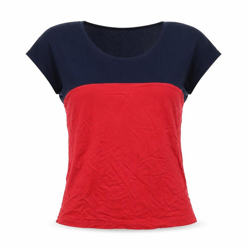 Crew Clothing Co. Women’s Red Navy Colourblock Scoop Neck T-Shirt UK 12