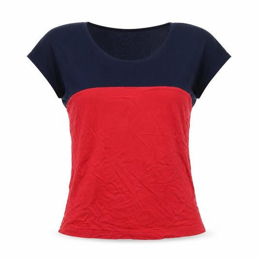 Crew Clothing Co. Women’s Red Navy Colourblock Scoop Neck T-Shirt UK 12