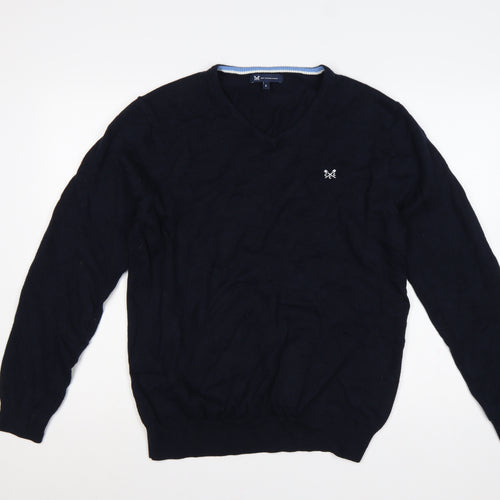 Crew Clothing Company Men’s Navy L V-Neck Cotton Cashmere Logo Jumper