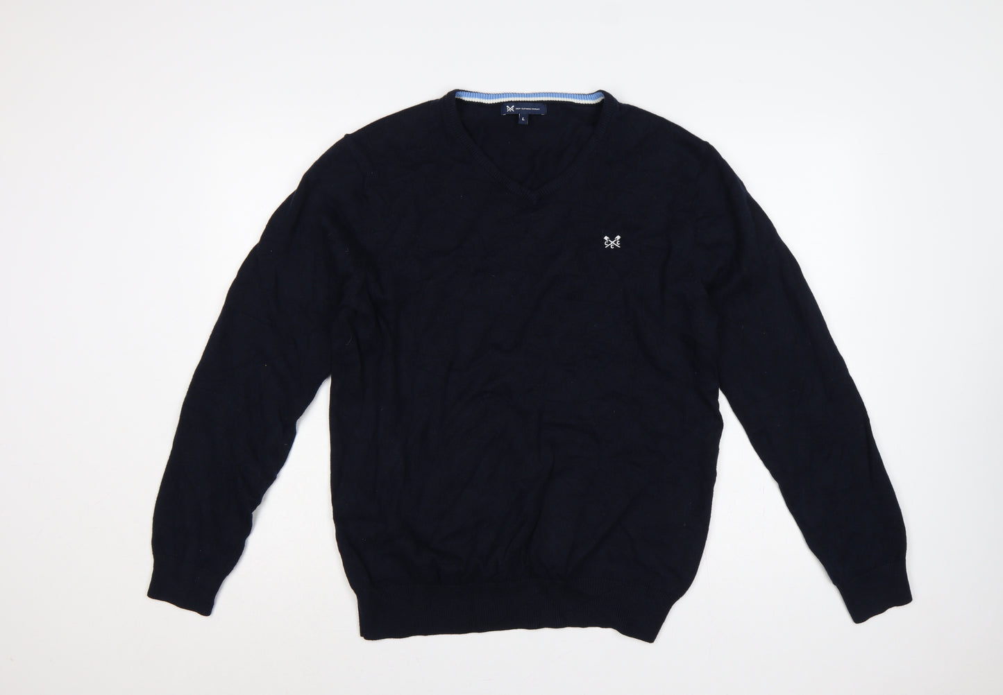Crew Clothing Company Men’s Navy L V-Neck Cotton Cashmere Logo Jumper
