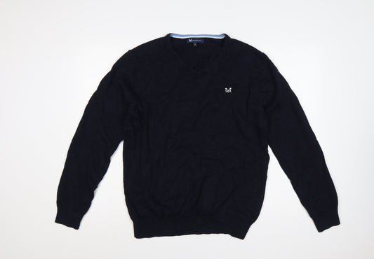 Crew Clothing Company Men’s Navy L V-Neck Cotton Cashmere Logo Jumper