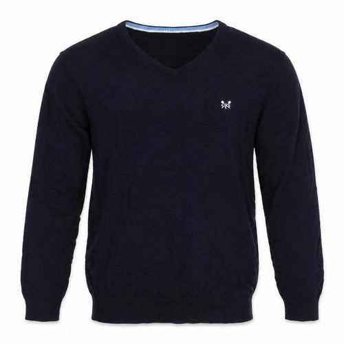 Crew Clothing Company Men’s Navy L V-Neck Cotton Cashmere Logo Jumper