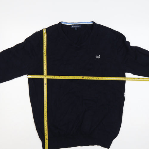 Crew Clothing Company Men’s Navy L V-Neck Cotton Cashmere Logo Jumper