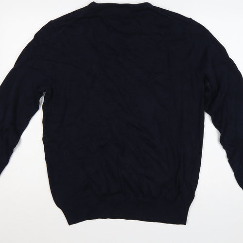 Crew Clothing Company Men’s Navy L V-Neck Cotton Cashmere Logo Jumper