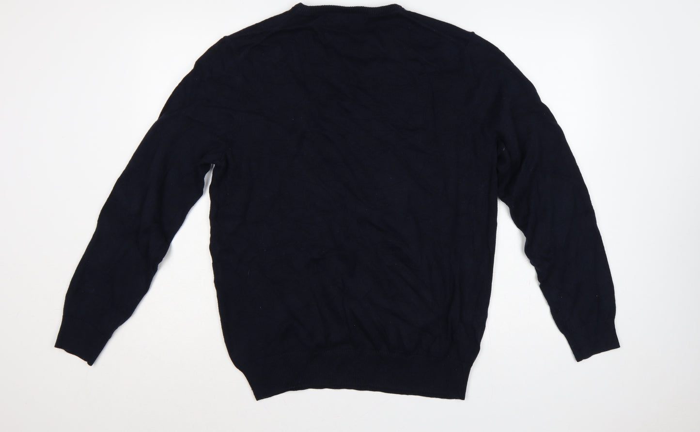 Crew Clothing Company Men’s Navy L V-Neck Cotton Cashmere Logo Jumper