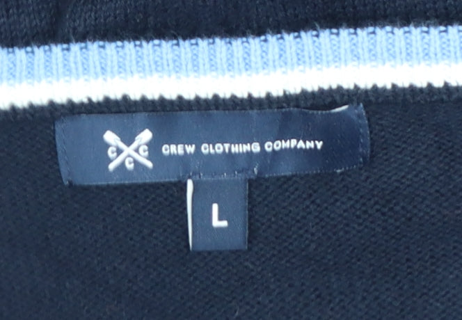 Crew Clothing Company Men’s Navy L V-Neck Cotton Cashmere Logo Jumper