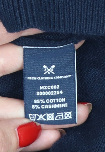 Crew Clothing Company Men’s Navy L V-Neck Cotton Cashmere Logo Jumper