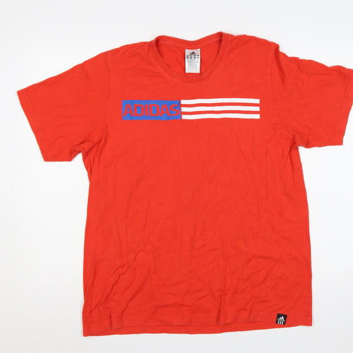 Adidas Men's Red L Logo Graphic Crew Neck Cotton T-Shirt