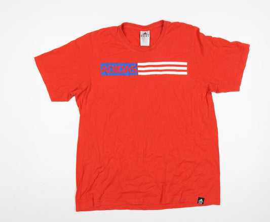 Adidas Men's Red L Logo Graphic Crew Neck Cotton T-Shirt