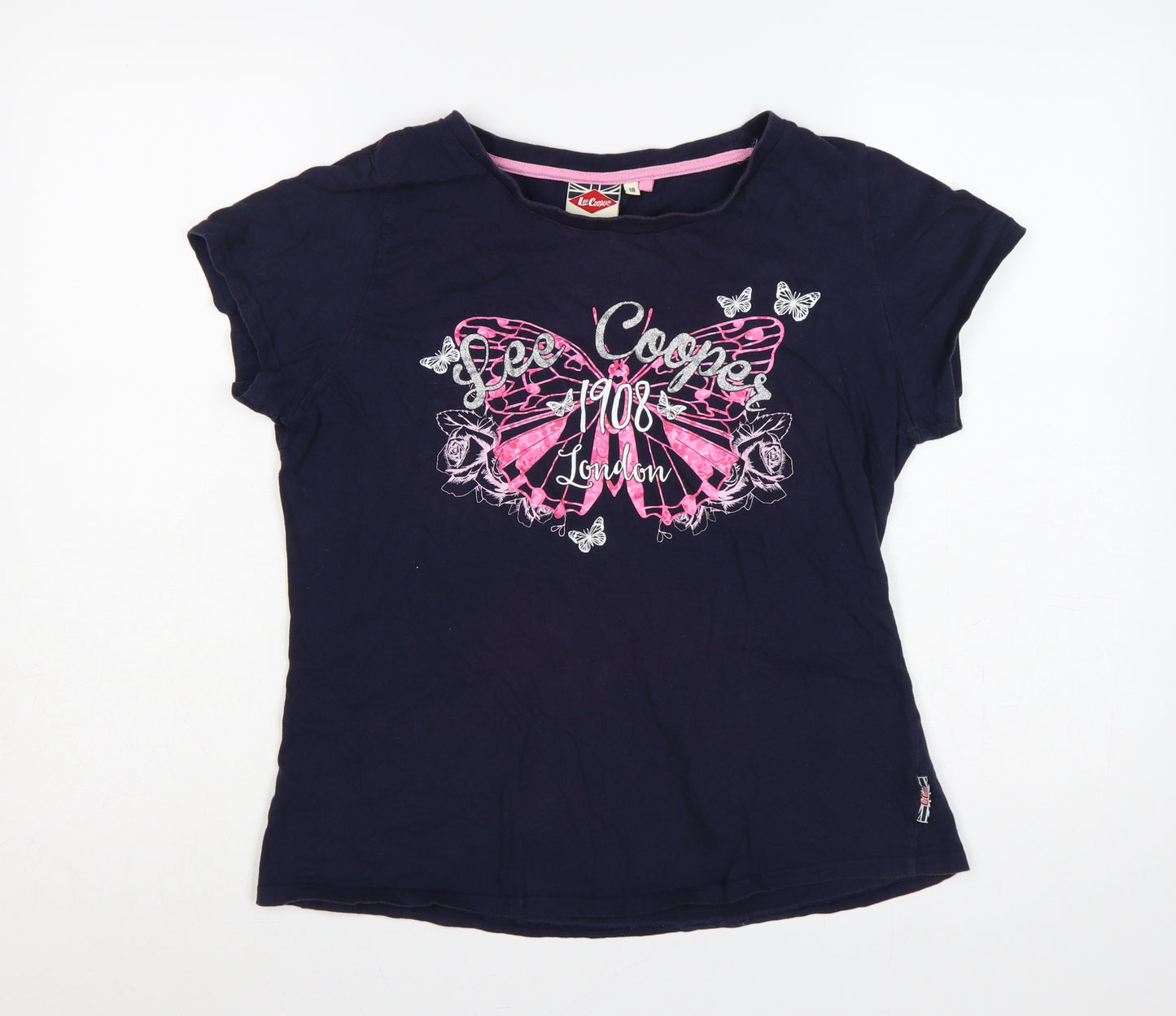 Lee Cooper Women’s Blue Size 18 Butterfly Glitter Cap Sleeve T-Shirt
