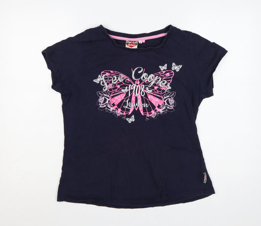 Lee Cooper Women’s Blue Size 18 Butterfly Glitter Cap Sleeve T-Shirt