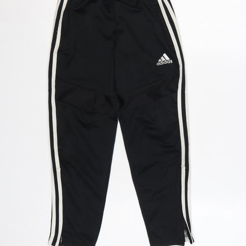 adidas Boys Black 7 Years Jogger Track Trousers White Stripes Zip Hem