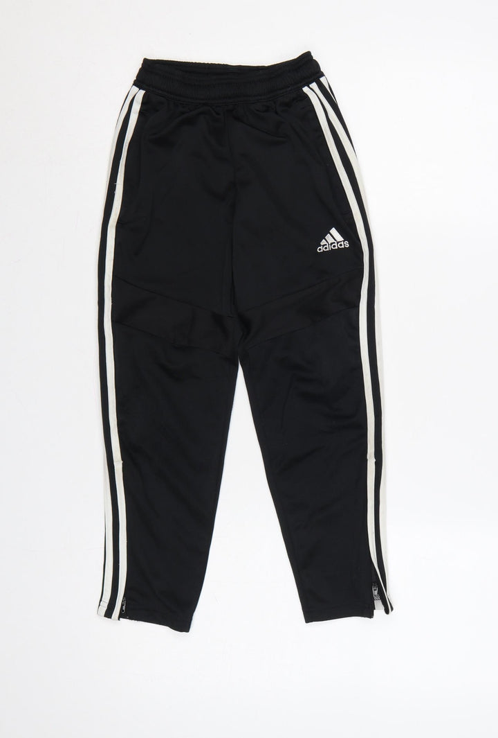 adidas Boys Black 7 Years Jogger Track Trousers White Stripes Zip Hem