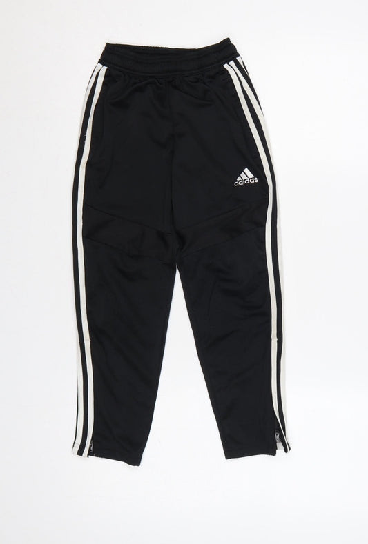 adidas Boys Black 7 Years Jogger Track Trousers White Stripes Zip Hem