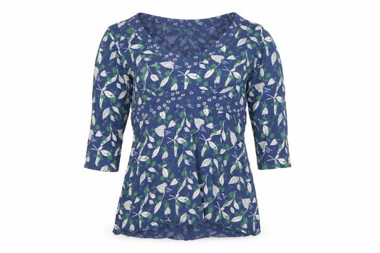 White Stuff Women Blue Floral V-Neck 3/4 Sleeve Tunic Blouse UK 8
