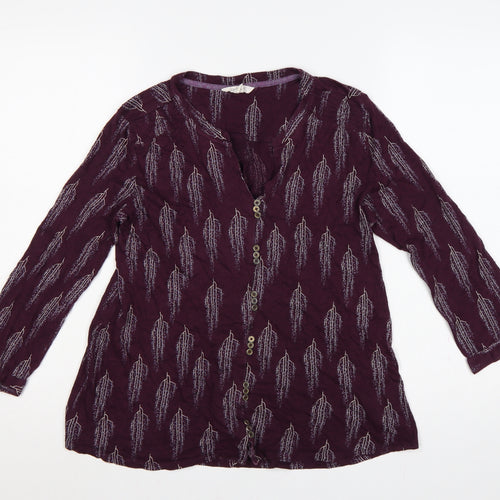 White Stuff Women Purple UK 12 Leaf Print Cotton Modal Tunic Blouse