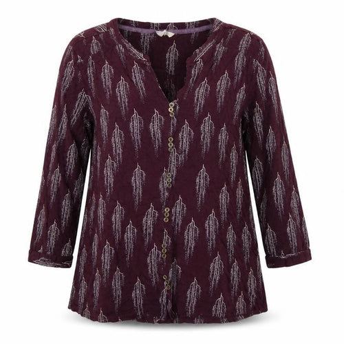 White Stuff Women Purple UK 12 Leaf Print Cotton Modal Tunic Blouse