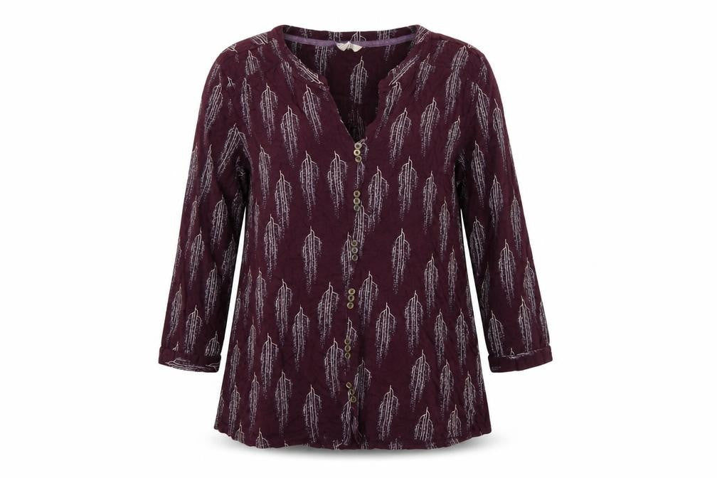 White Stuff Women Purple UK 12 Leaf Print Cotton Modal Tunic Blouse