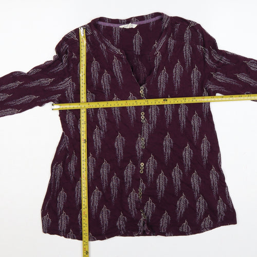 White Stuff Women Purple UK 12 Leaf Print Cotton Modal Tunic Blouse