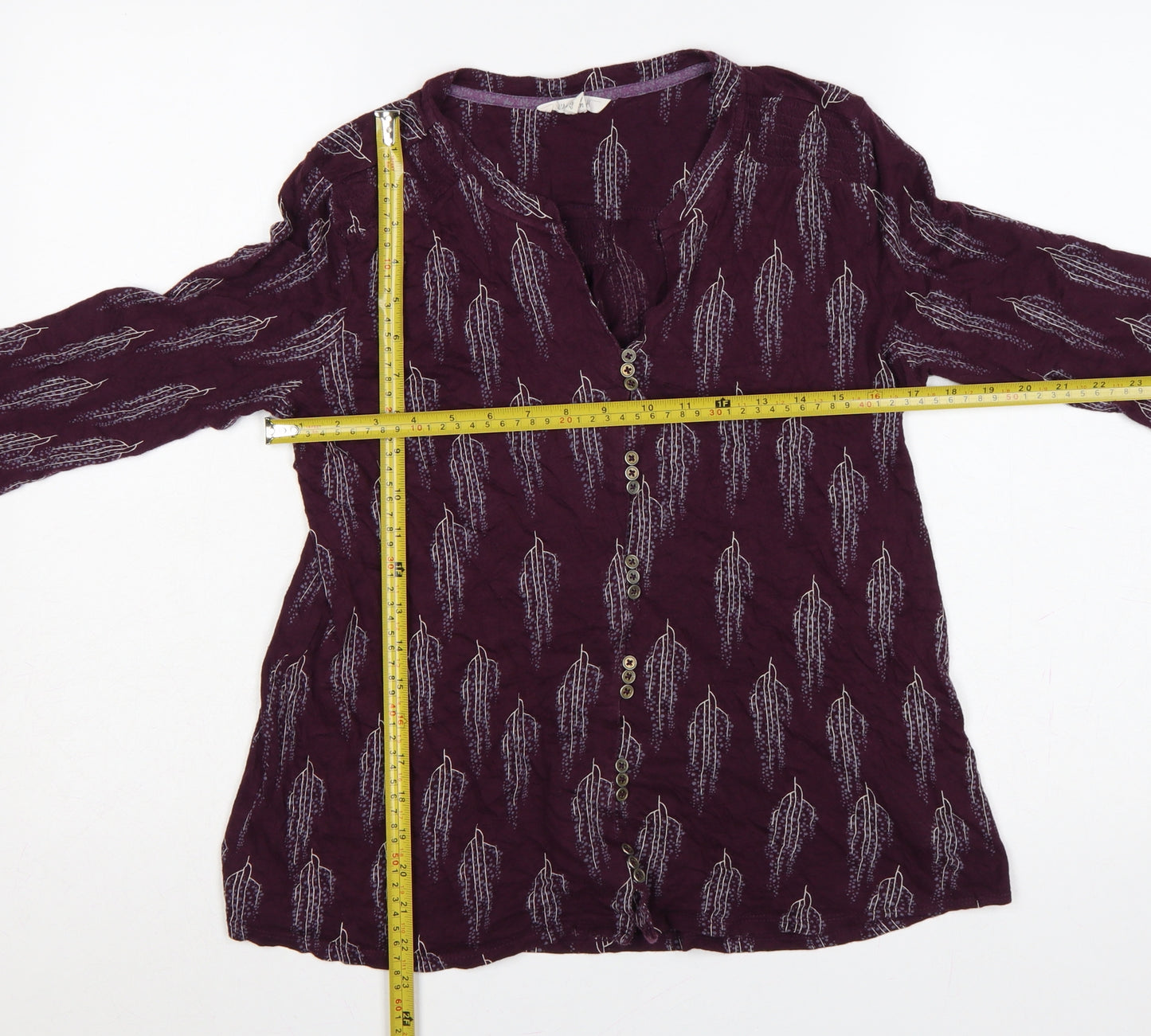 White Stuff Women Purple UK 12 Leaf Print Cotton Modal Tunic Blouse