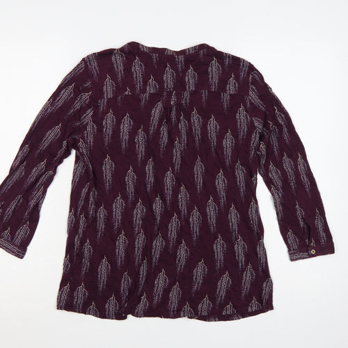 White Stuff Women Purple UK 12 Leaf Print Cotton Modal Tunic Blouse
