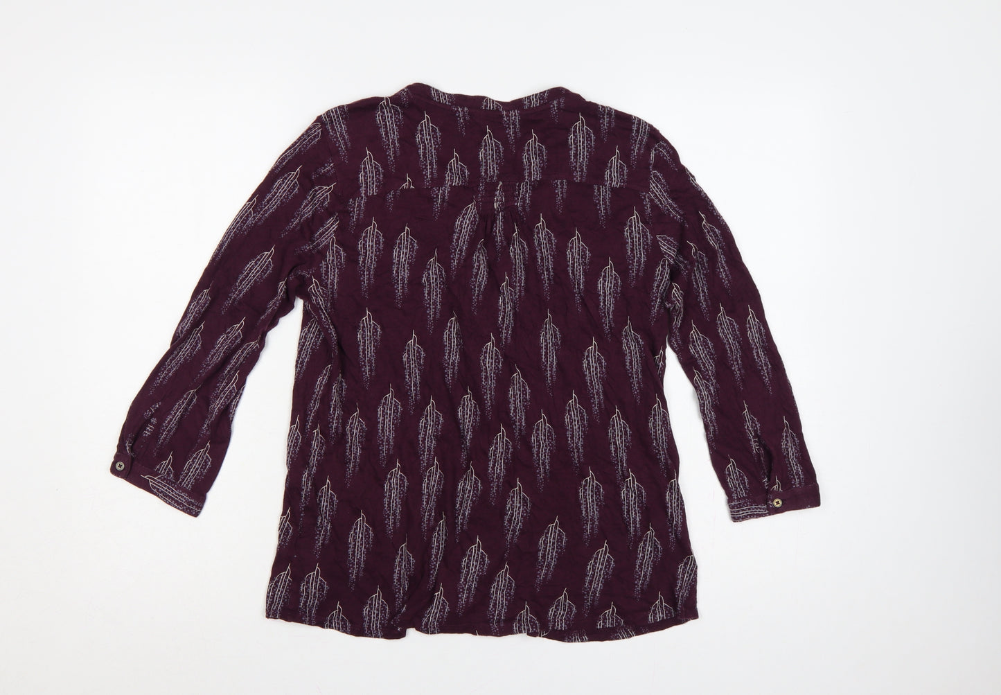 White Stuff Women Purple UK 12 Leaf Print Cotton Modal Tunic Blouse