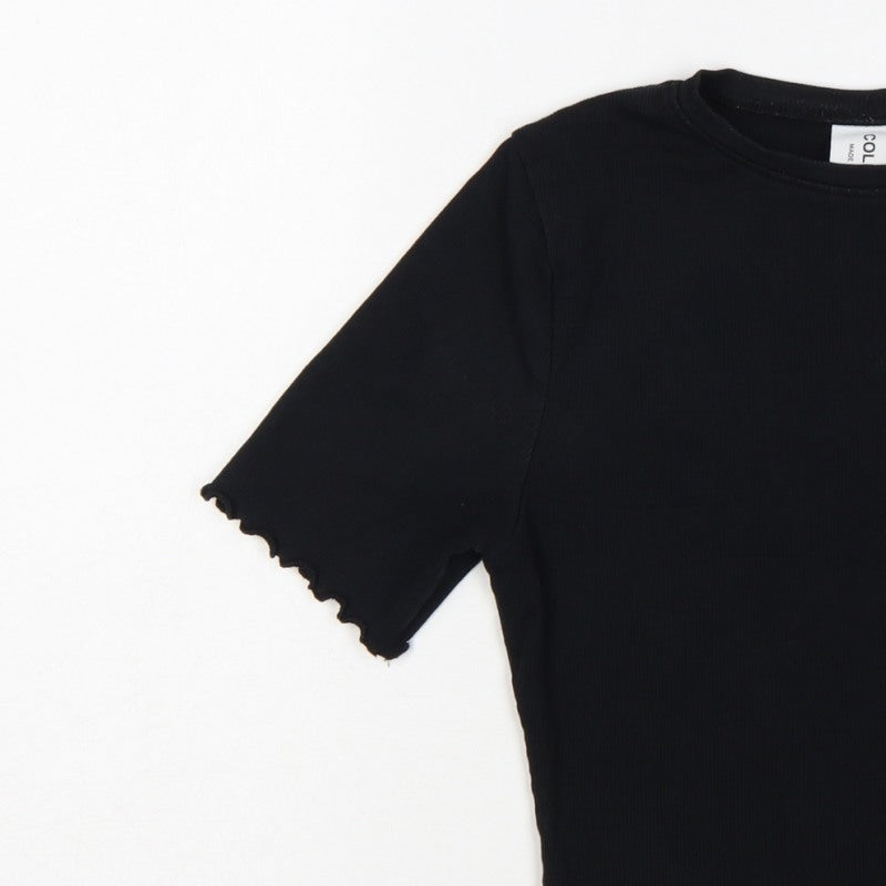 COLLUSION Women Black UK 10 Slim Ribbed Basic Crew Neck T-Shirt