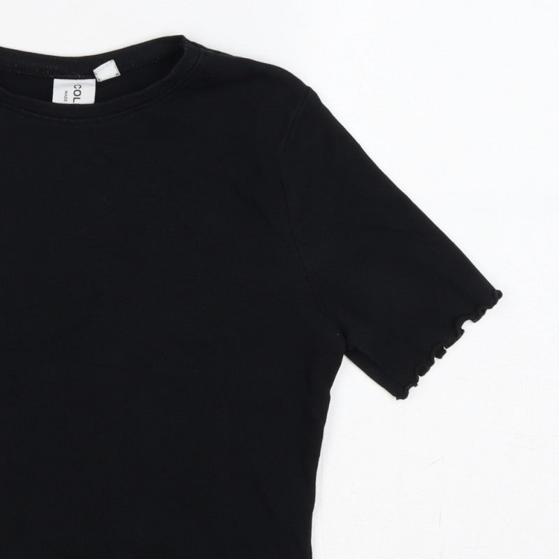 COLLUSION Women Black UK 10 Slim Ribbed Basic Crew Neck T-Shirt