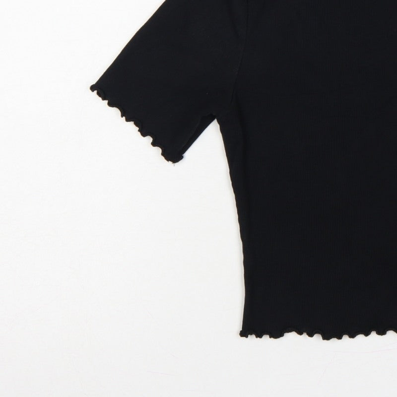 COLLUSION Women Black UK 10 Slim Ribbed Basic Crew Neck T-Shirt