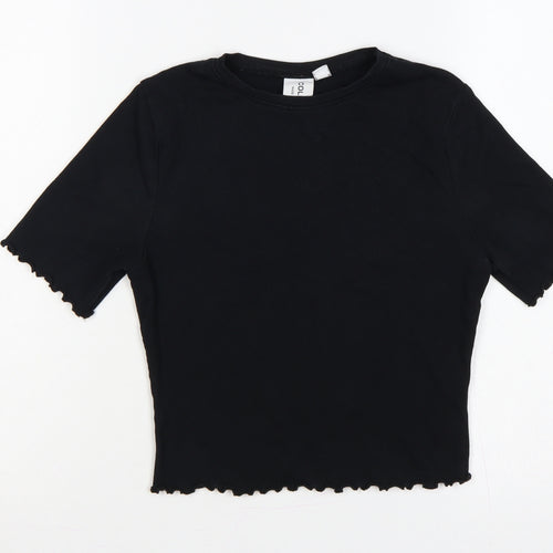COLLUSION Women Black UK 10 Slim Ribbed Basic Crew Neck T-Shirt