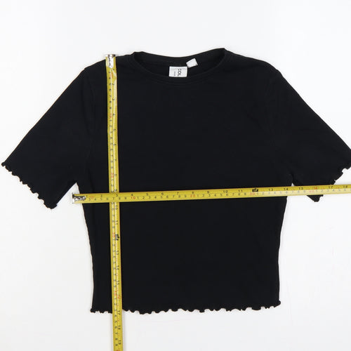 COLLUSION Women Black UK 10 Slim Ribbed Basic Crew Neck T-Shirt