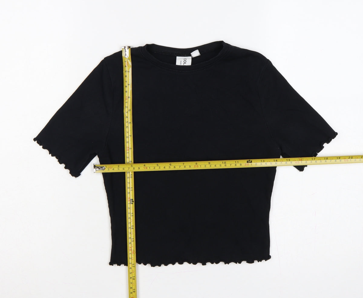 COLLUSION Women Black UK 10 Slim Ribbed Basic Crew Neck T-Shirt