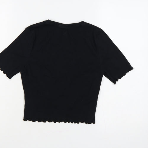 COLLUSION Women Black UK 10 Slim Ribbed Basic Crew Neck T-Shirt