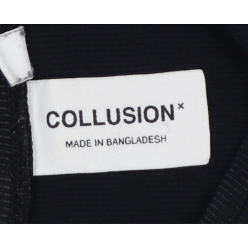 COLLUSION Women Black UK 10 Slim Ribbed Basic Crew Neck T-Shirt