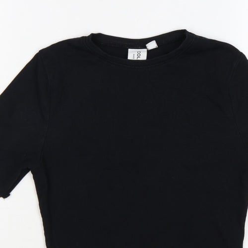COLLUSION Women Black UK 10 Slim Ribbed Basic Crew Neck T-Shirt