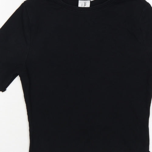 COLLUSION Women Black UK 10 Slim Ribbed Basic Crew Neck T-Shirt