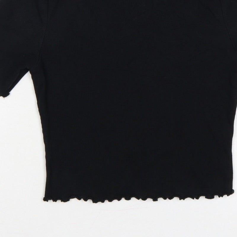 COLLUSION Women Black UK 10 Slim Ribbed Basic Crew Neck T-Shirt