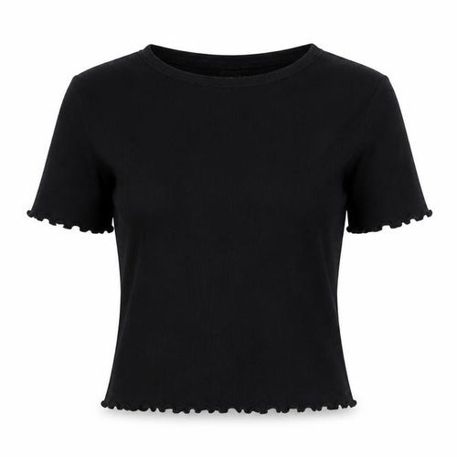 COLLUSION Women Black UK 10 Slim Ribbed Basic Crew Neck T-Shirt