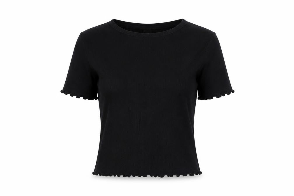 COLLUSION Women Black UK 10 Slim Ribbed Basic Crew Neck T-Shirt
