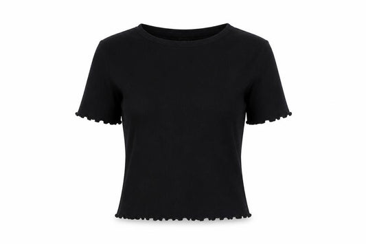 COLLUSION Women Black UK 10 Slim Ribbed Basic Crew Neck T-Shirt