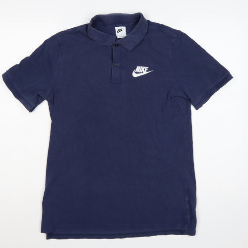 Nike Men’s Blue M Logo Embroidered Short Sleeve Cotton Polo Shirt