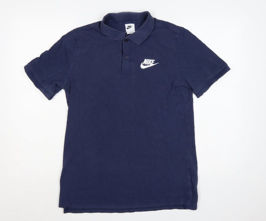 Nike Men’s Blue M Logo Embroidered Short Sleeve Cotton Polo Shirt
