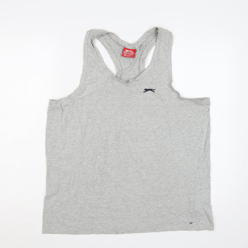 Slazenger Men's Grey XL Racerback Vest Sleeveless V-Neck Logo T-Shirt