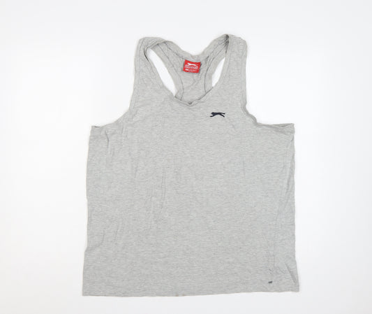 Slazenger Men's Grey XL Racerback Vest Sleeveless V-Neck Logo T-Shirt