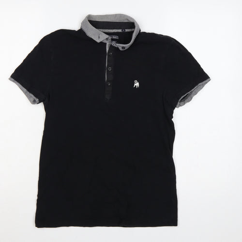 The Spitalfields Shirt Co Mens Black S Cotton Dog Logo Polo