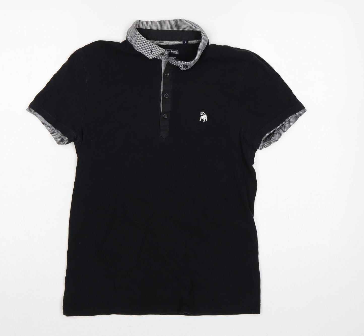 The Spitalfields Shirt Co Mens Black S Cotton Dog Logo Polo